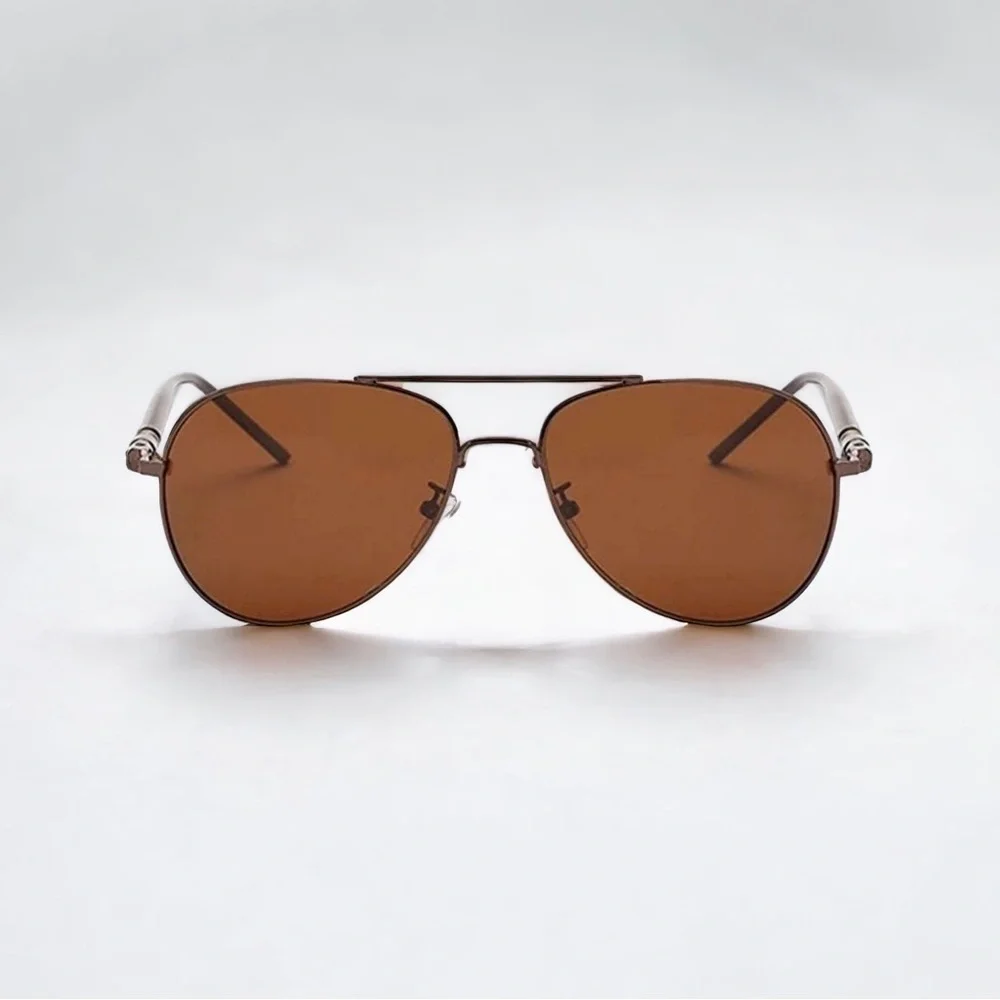 Mens Brown Metal Frame Aviator Sunglasses Polarized Lenses New with Case